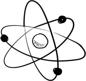 Atom with electrons whizzing around its center